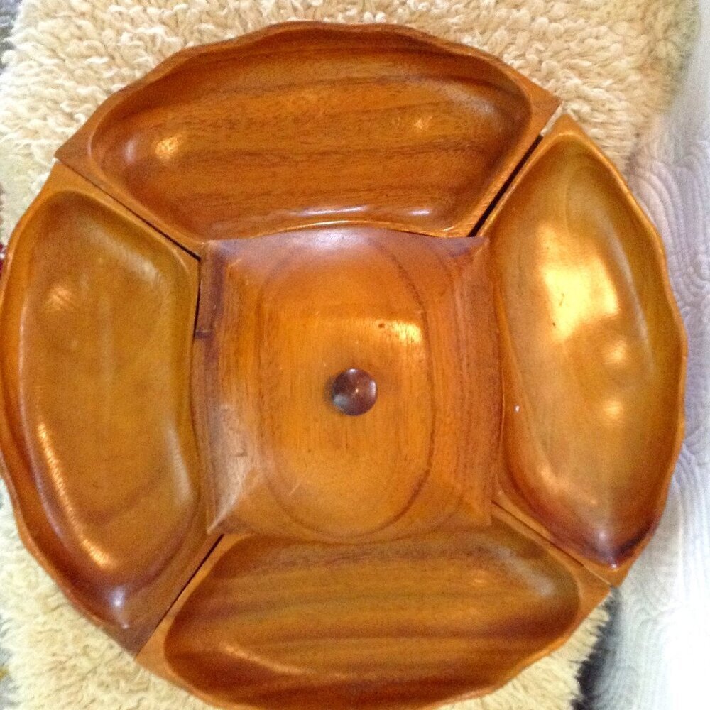 VINTAGE MCM Lazy Susan, Snack Server, Teak or Monkeypod. 4 Snack trays; Mid tray
